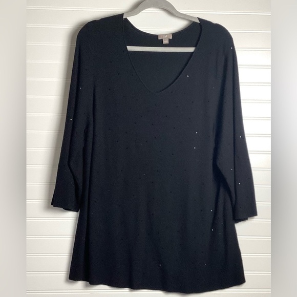 J Jill Black 3/4 Sleeves V-Neck Top Wool& Viscose Blend Size XL - Picture 5 of 10